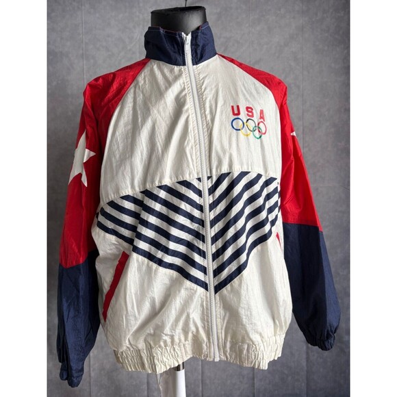 USA Olympics Vintage 80's Men's Windbreaker Jacket Size Small White Red Blue